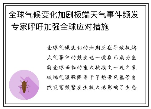 全球气候变化加剧极端天气事件频发 专家呼吁加强全球应对措施